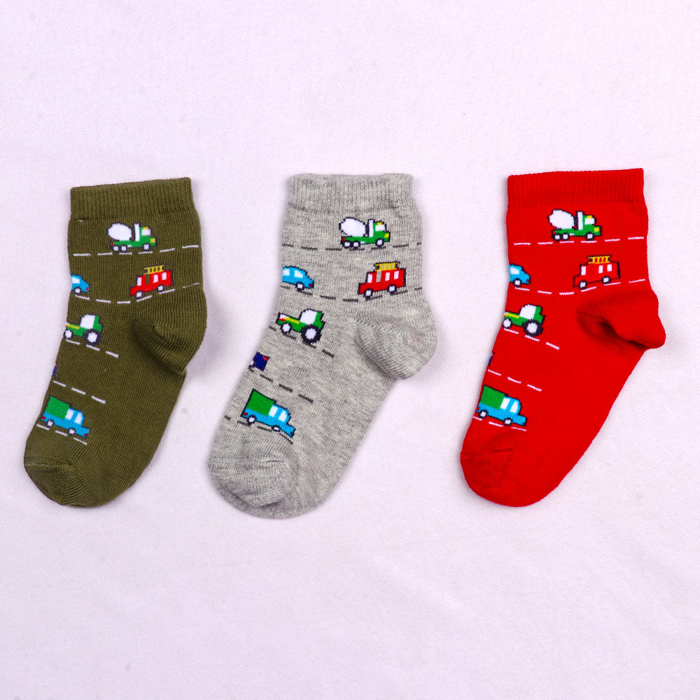 3 Pk Mustang Kids Vehicle Print Socks