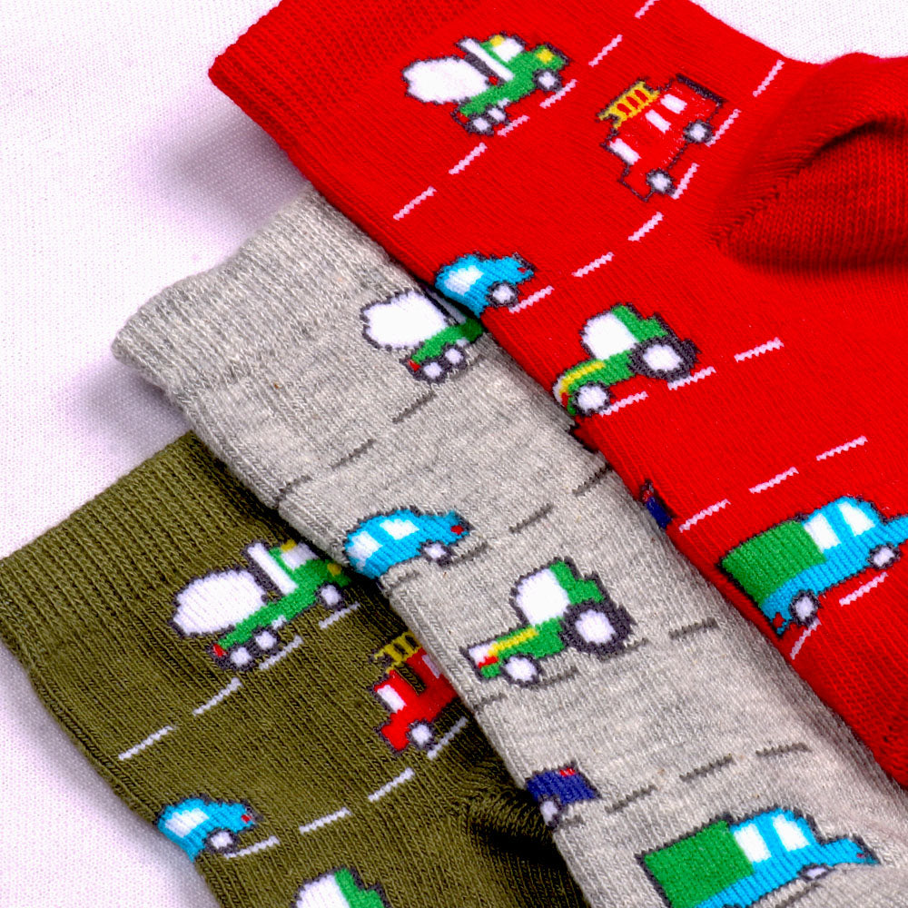 3 Pk Mustang Kids Vehicle Print Socks
