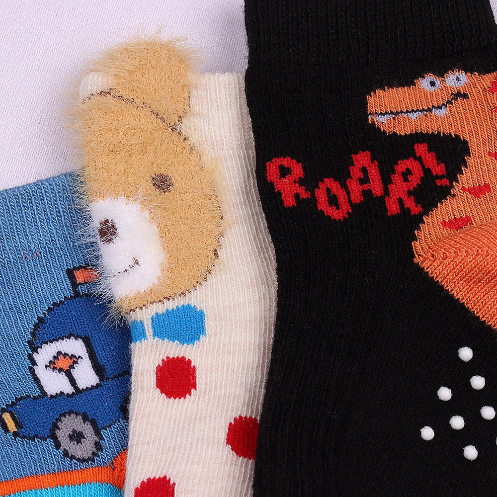 3 Pk Kids Fun Cartoon Crew Socks – Soft Cotton Antiskid Socks