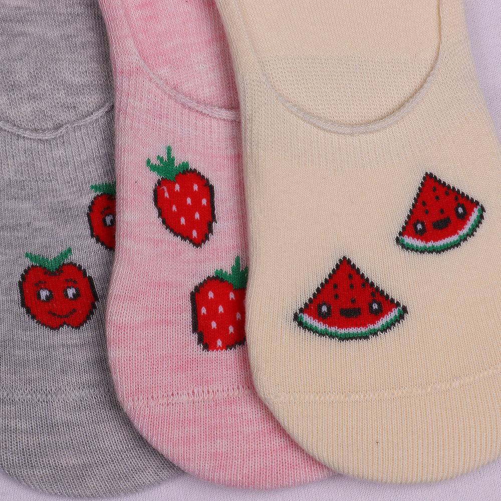 3 Pk Kids Fruit Design Loafer Socks – Soft Cotton No Show Socks