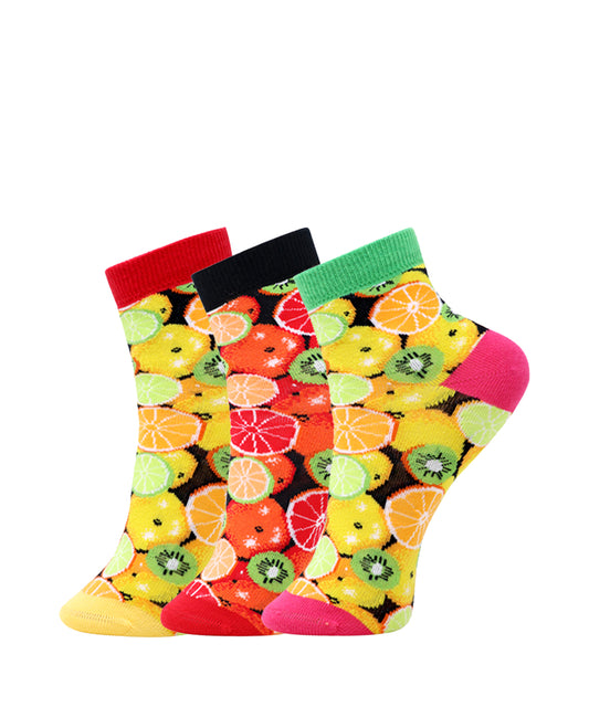 Women’s 3D Orange N Lime Design Ankle Length PO3 Socks