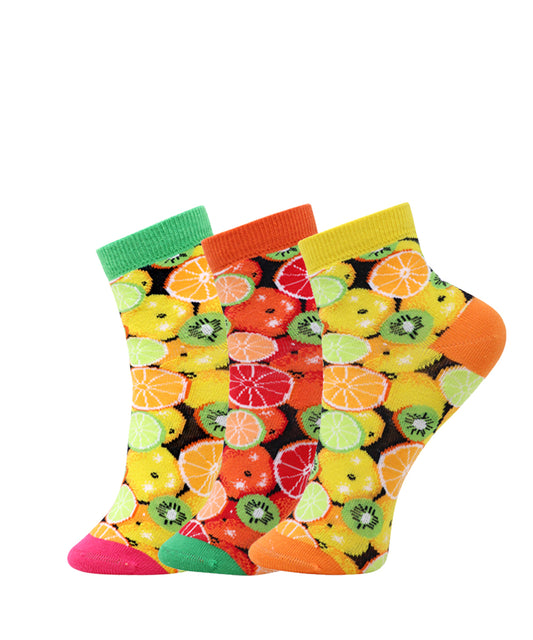 Women’s 3D Orange N Lime Design Ankle Length PO3 Socks