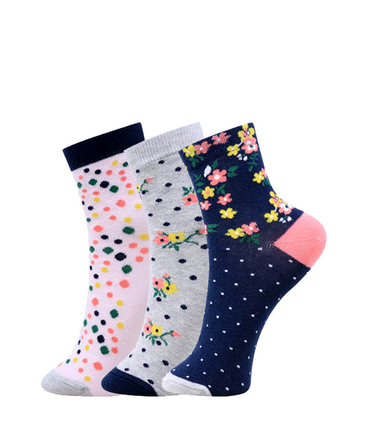 Women's Fashion Floral & dot Design PO3 Socks.