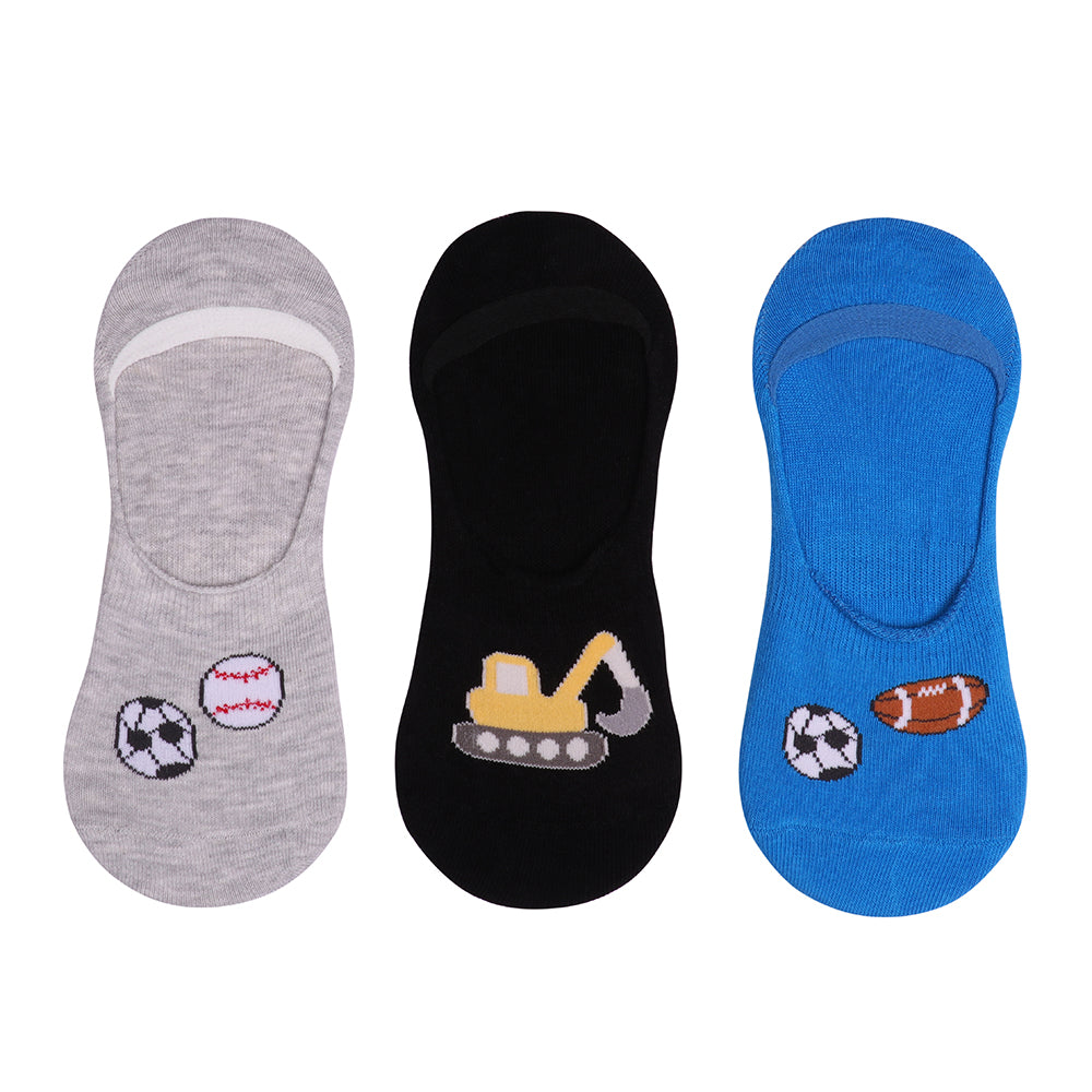 3 Pk Sports Theme No Show Socks For Toddlers & Kids