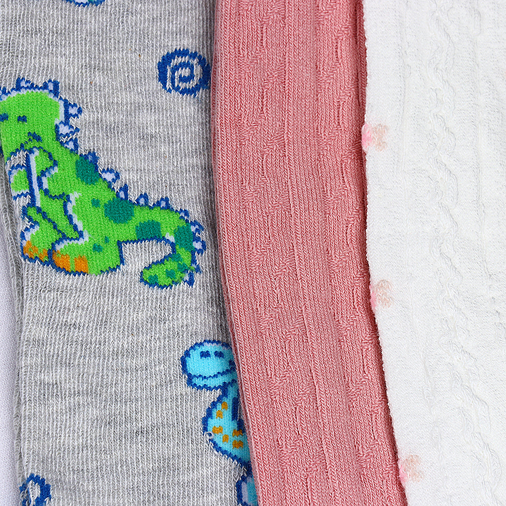 3 Pk Girls' Premium Cotton Cable Knit & Printed Tights Combo Pack