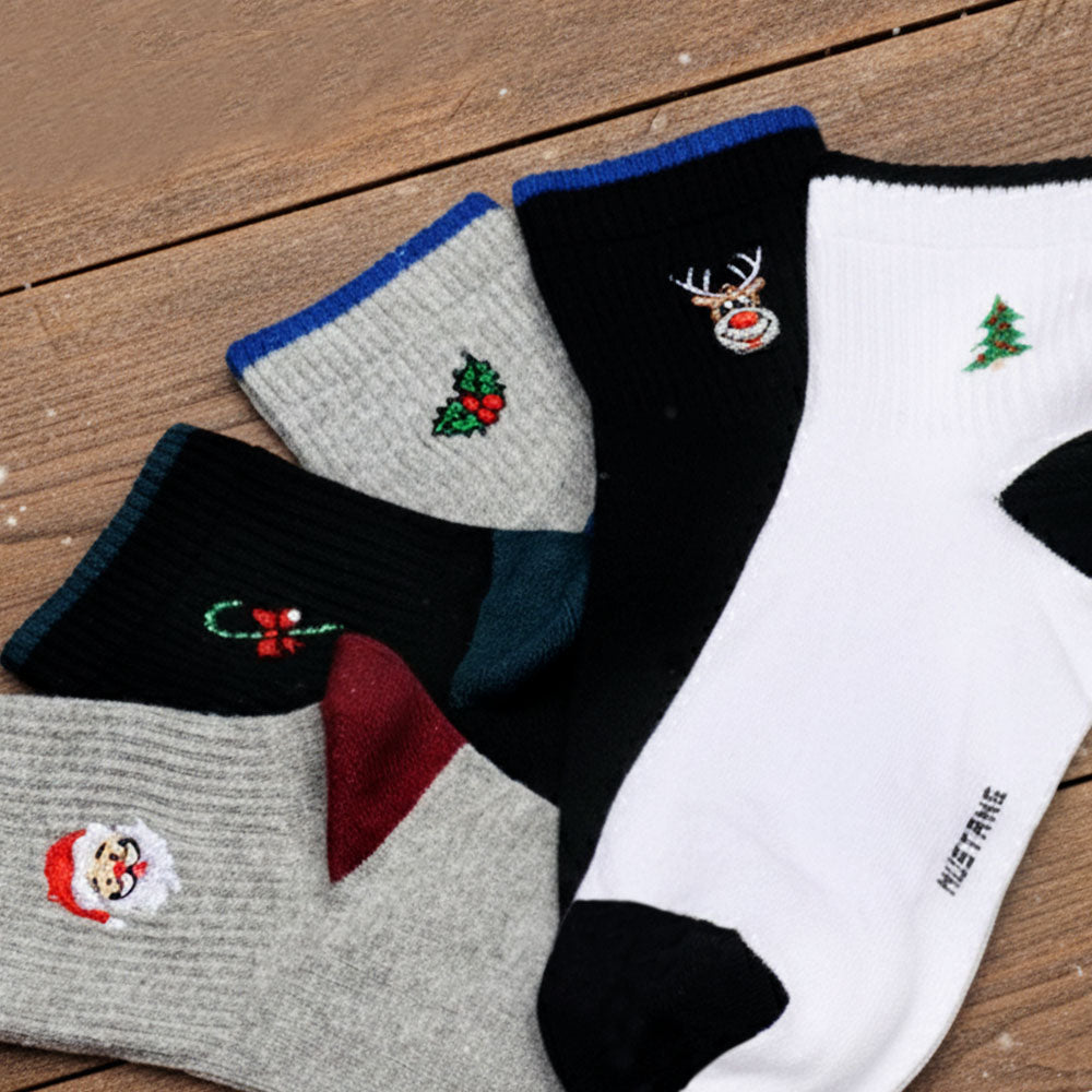 5 Pk Men's Festive Ankle Socks - Christmas Edition