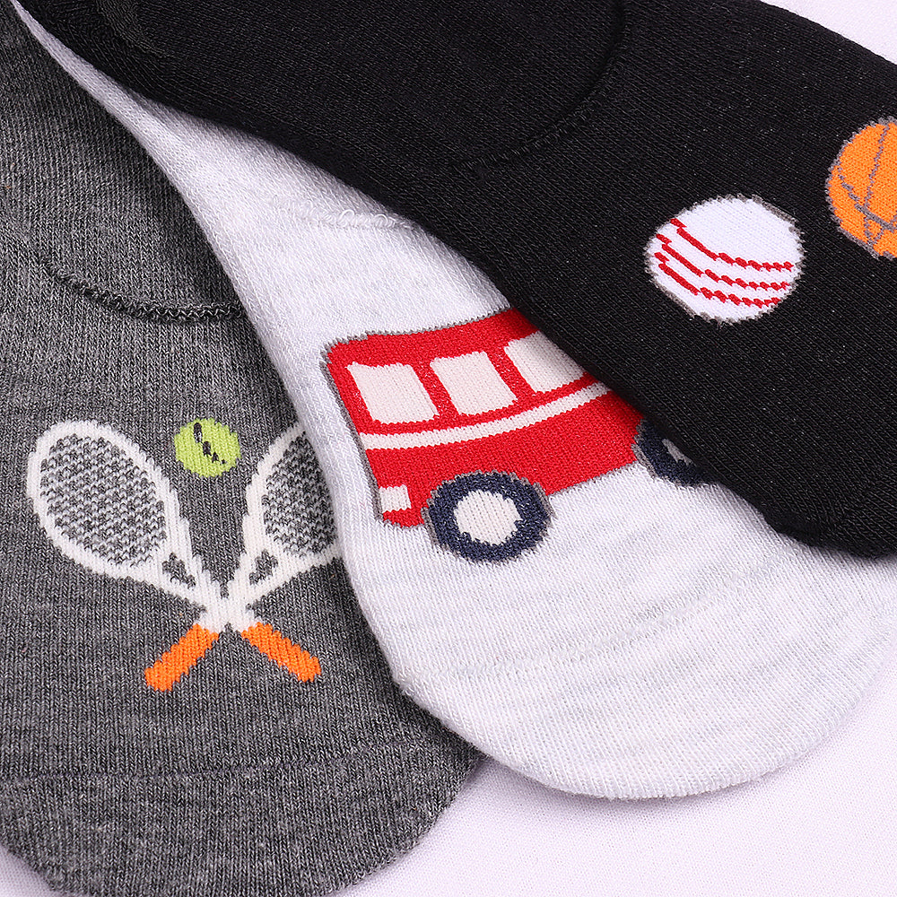 3 Pk Kids Sports & Vehicle No Show Socks