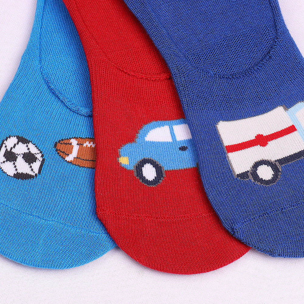 3 Pk Kids Vehicle & Sports No Show Socks – Soft Cotton Low Cut Socks