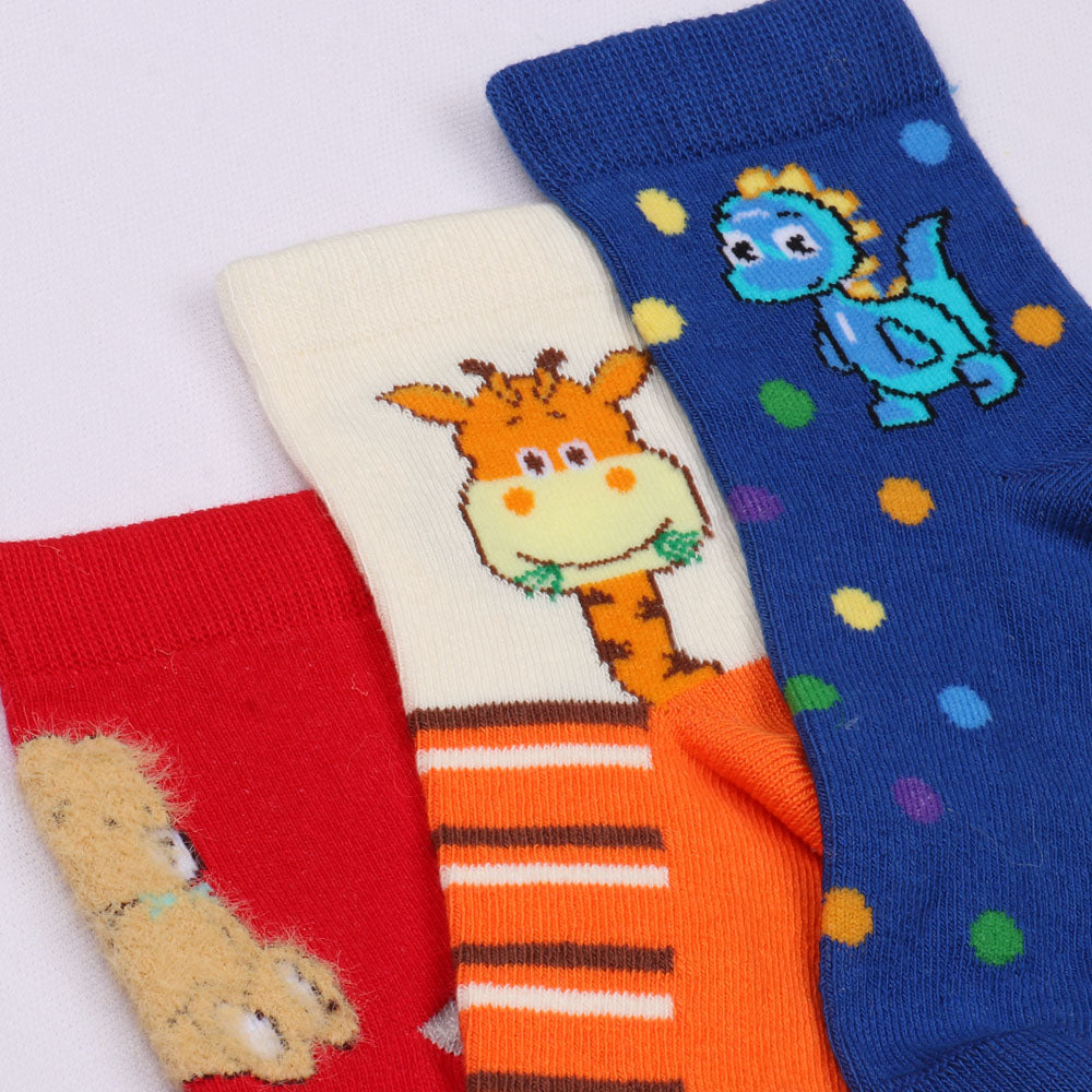 3 Pk Kids Cartoon Animal Crew Socks
