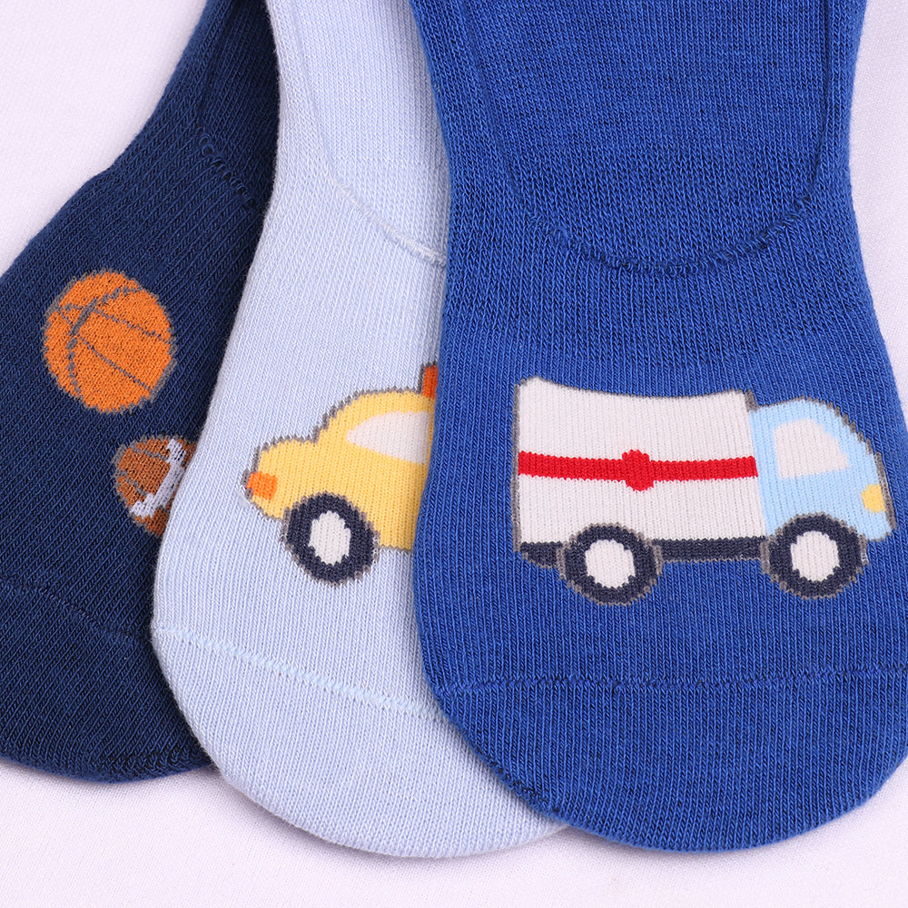 3 Pk Kids Vehicle & Sports No Show Socks – Soft Cotton Low Cut Socks