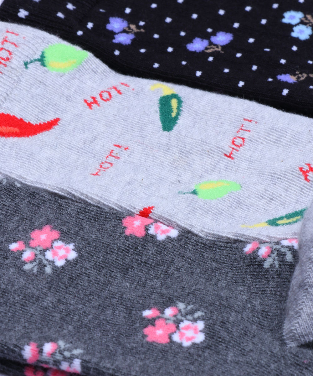 3pk Patterned Full Length Combo Socks