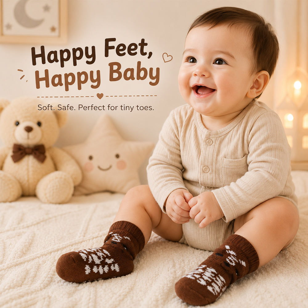 3 Pk Unisex Baby Cotton Grip Socks Cozy Terry Animal Socks