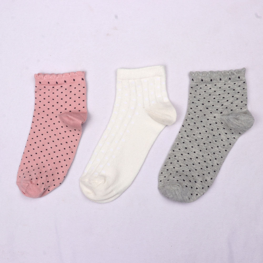 3 Pk Ladies Polka Dots & Solid Mix Design Socks