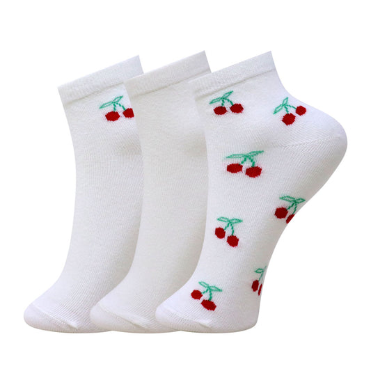 3 Pk Ladies Cherry Print Design Socks