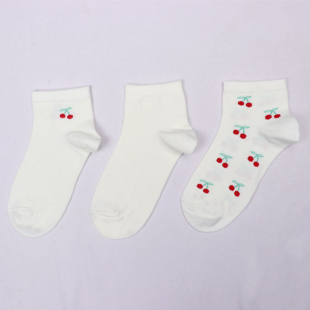 3 Pk Ladies Cherry Print Design Socks