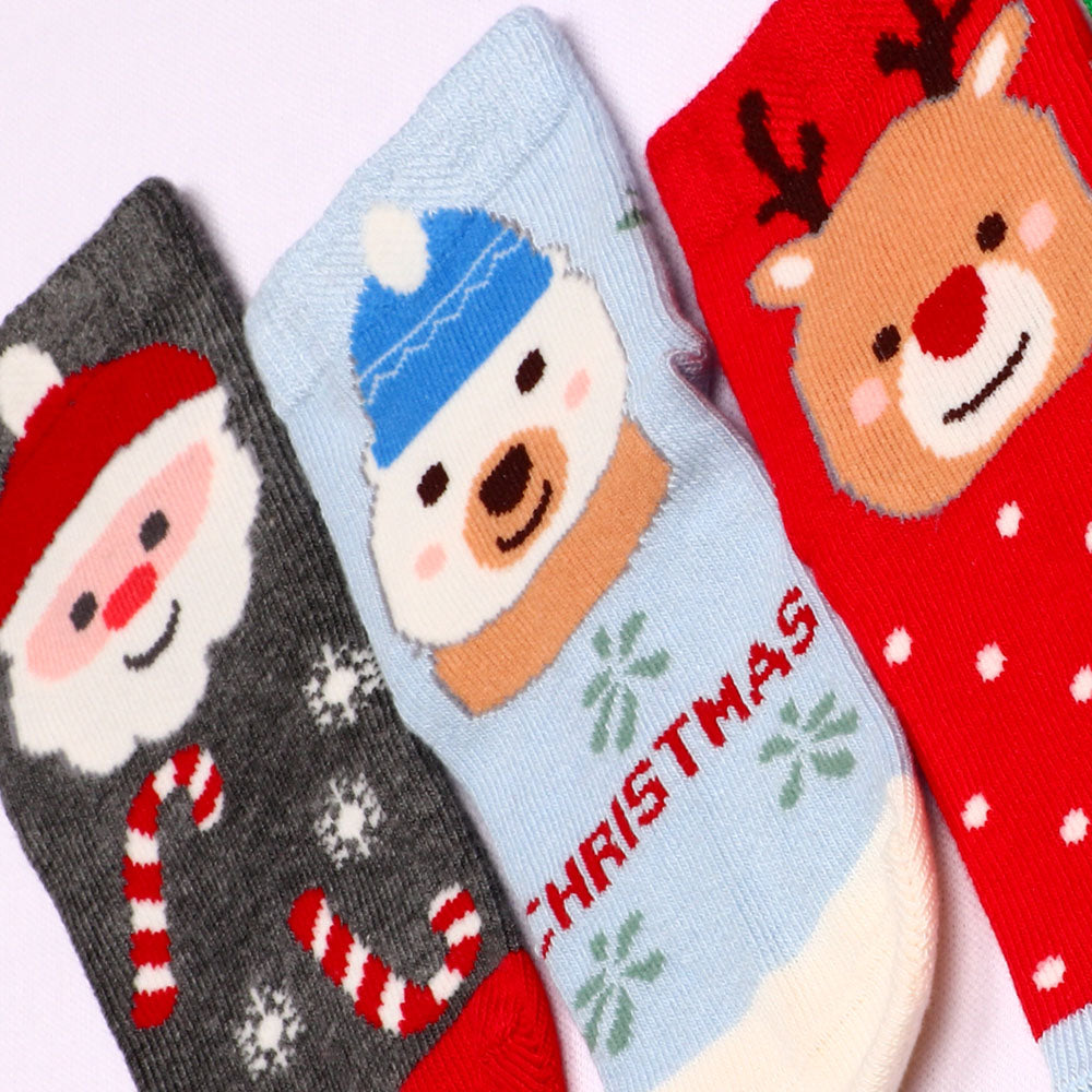 5 Pk Kid's Santa Cartoon Christmas Socks