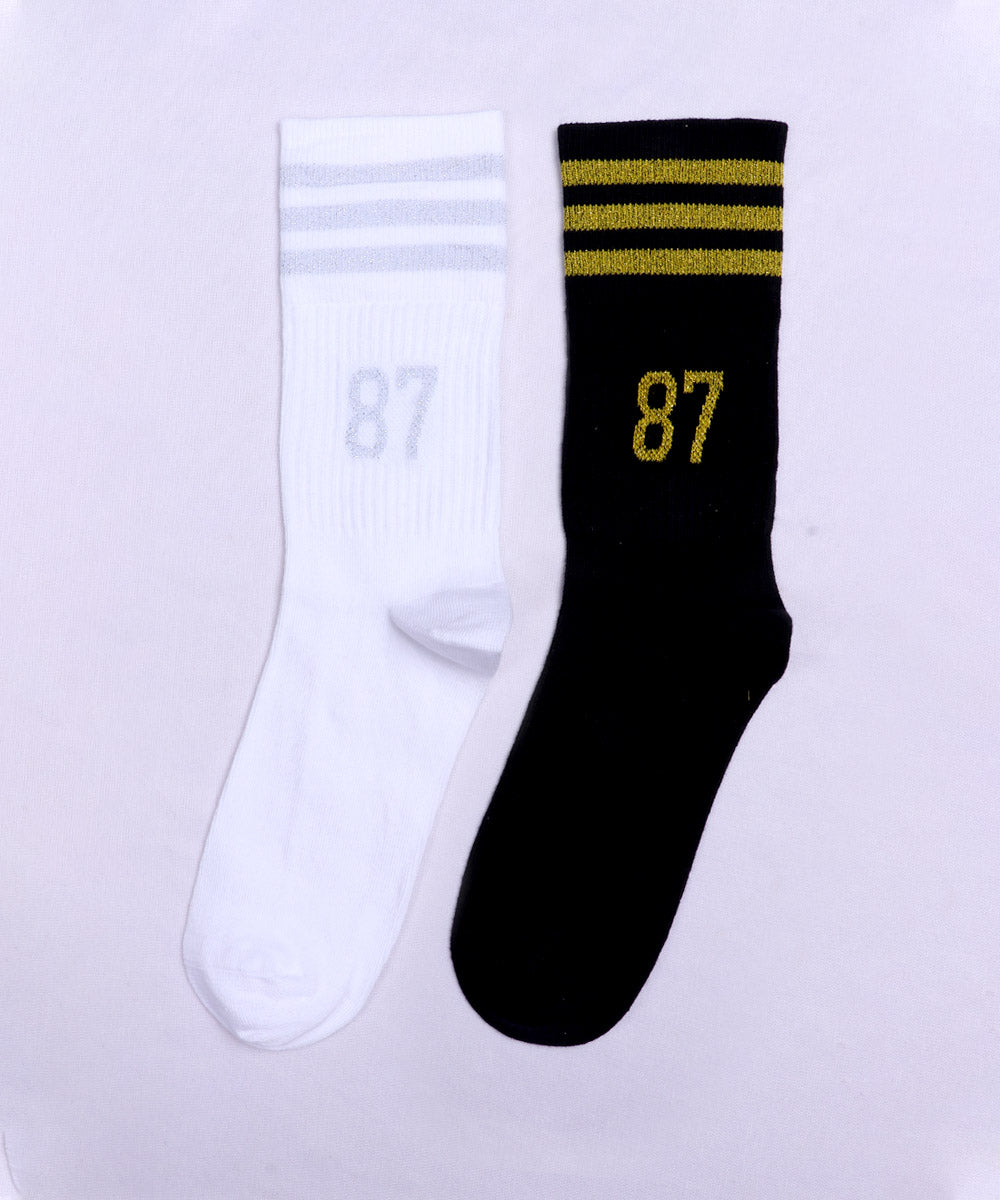 2pk Ribbed Tennis Design Socks