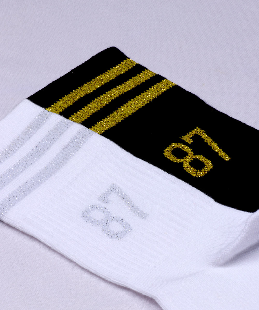 2pk Ribbed Tennis Design Socks