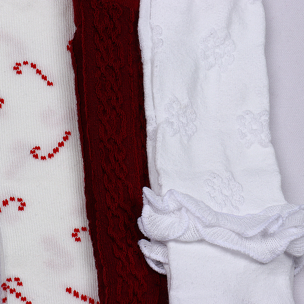3 Pk Girls' Cable Knit & Floral Designer Stockings