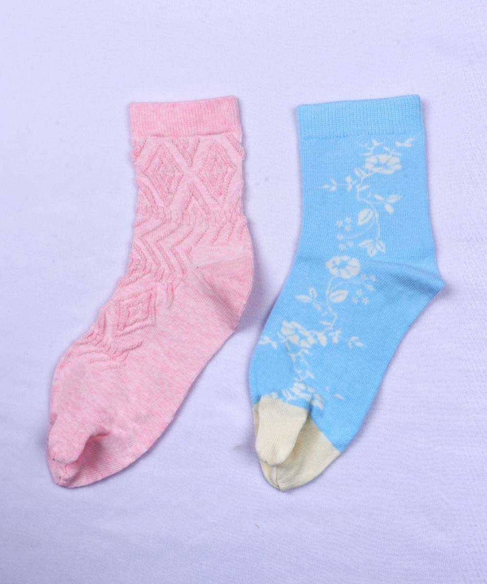2pk Flower & Self Design Angutha Socks