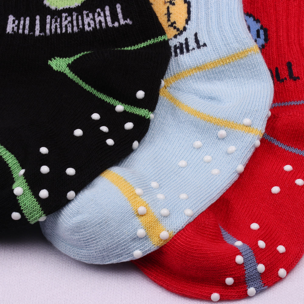 3 Pk Kids Sports Crew Socks – Anti-Slip Cotton Athletic Socks