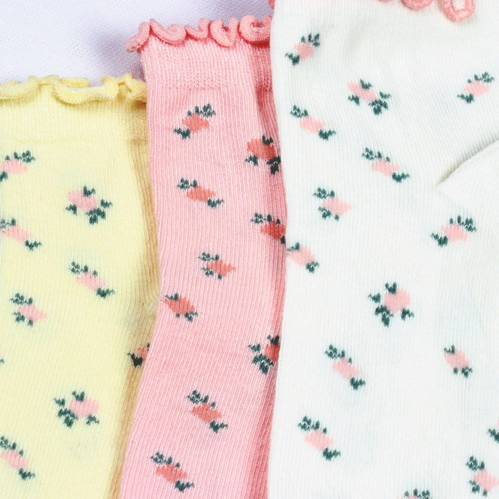 3 Pk Women's Floral Ruffle Crew Socks