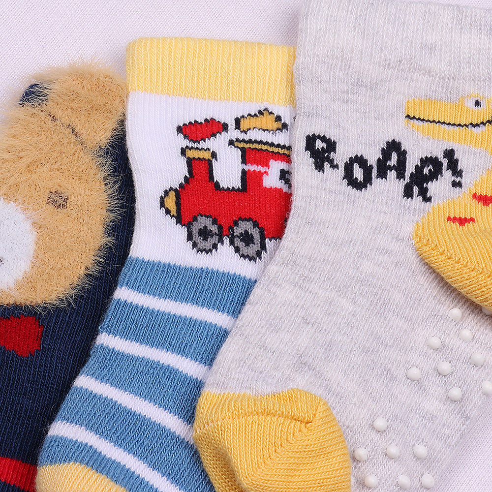 3 Pk Kids Cartoon Crew Socks – Soft Anti-Slip Cotton Socks