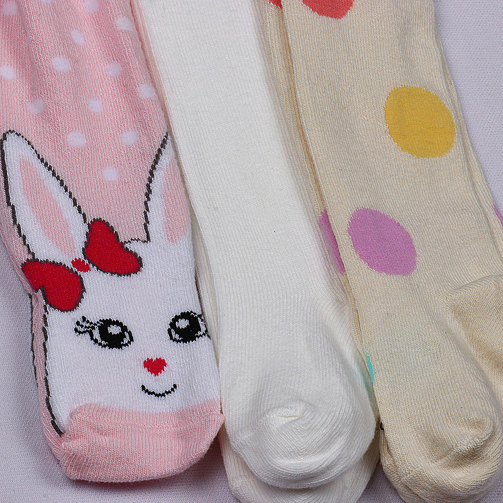 3 Pk Girls Comfortable Cotton Tights For School & Casual Wear