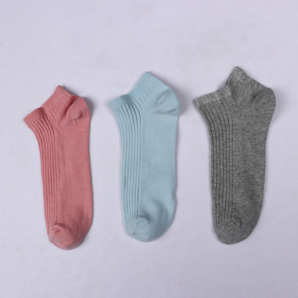 3 Pk Mustang Girls' Premium Cotton Ribbed No Show Socks