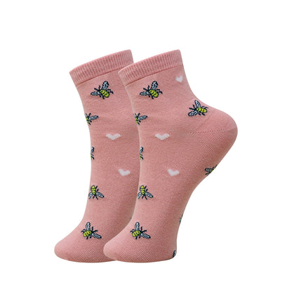 3 Pk Girls’ Cute Bee Printed Crew Socks – Soft & Comfortable Cotton Socks