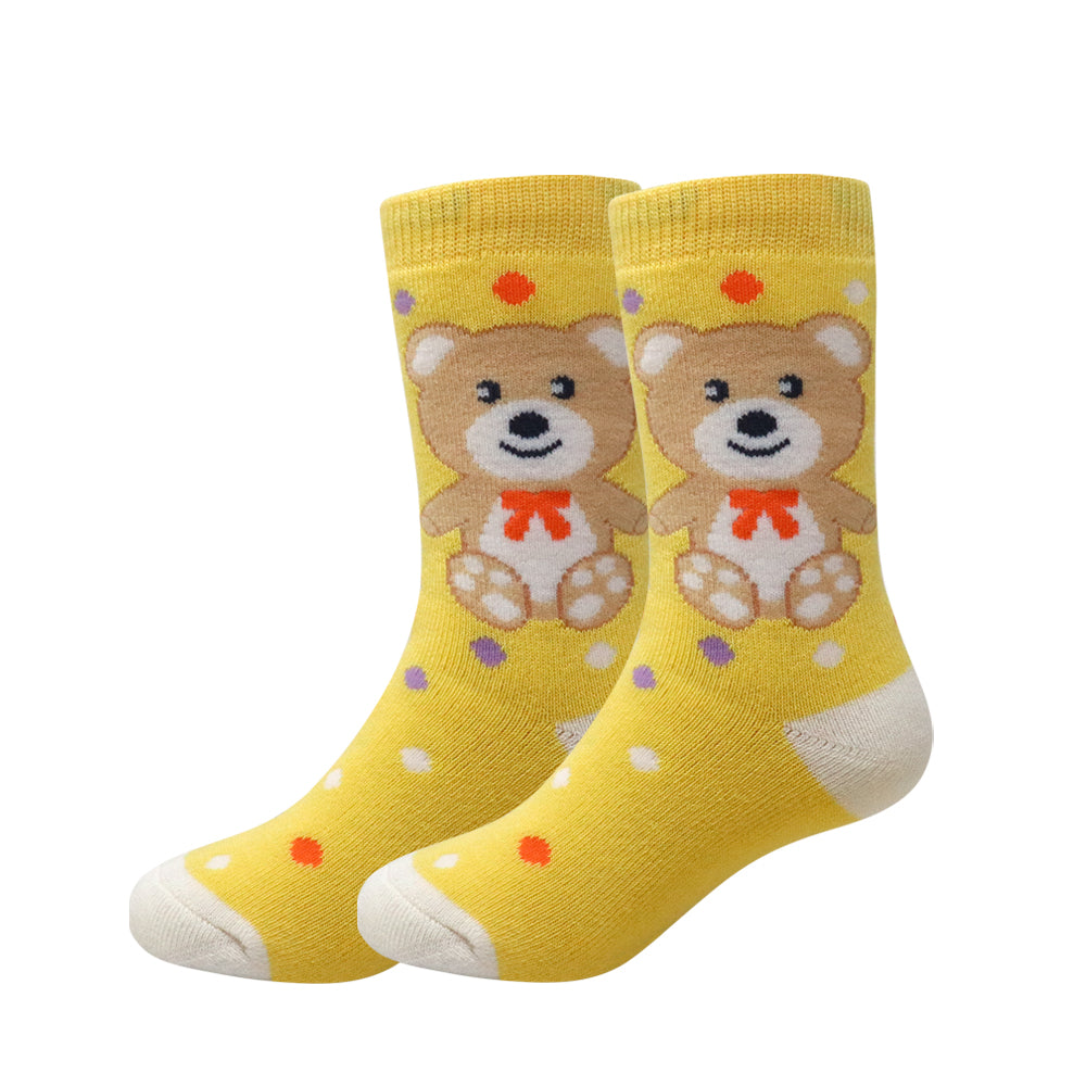 3 Pk Kids Cute Teddy Bear Crew Socks – Soft, Comfortable & Colorful Character Socks