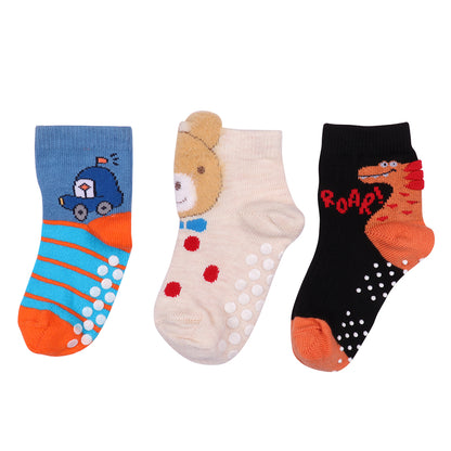 3 Pk  Kids Fun Cartoon Crew Socks – Soft Cotton Antiskid Socks