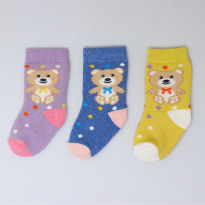 3 Pk Kids Cute Teddy Bear Crew Socks – Soft, Comfortable & Colorful Character Socks