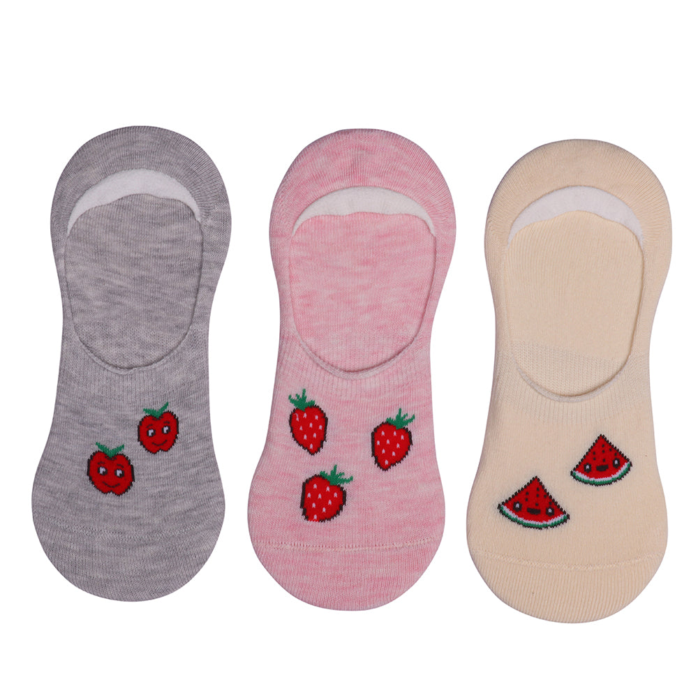 3 Pk Kids Fruit Design Loafer Socks – Soft Cotton No Show Socks