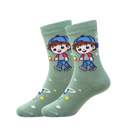 3 Pk Kids’ Cartoon Character Crew-Length Socks – Fun Printed Socks With Star