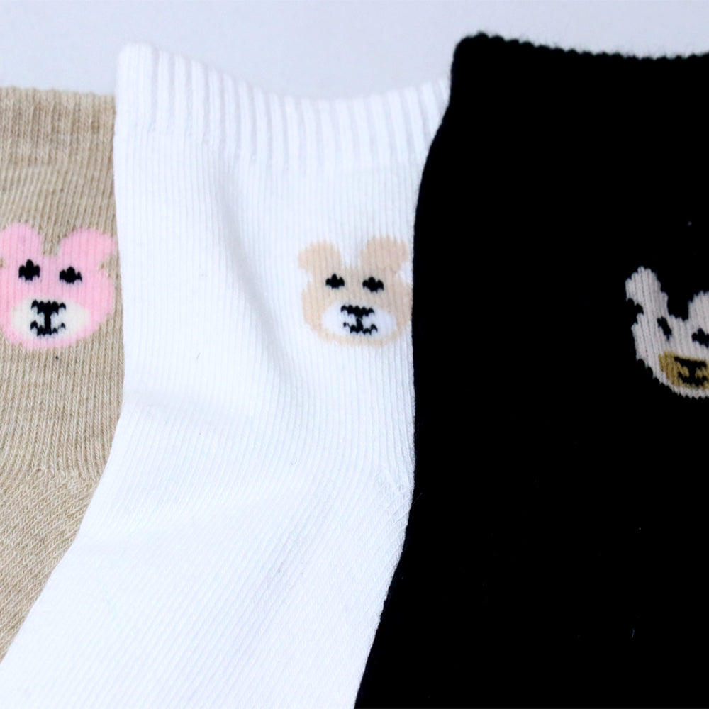 3 Pk Kids Cute Bear Design Cotton Rich Ankle Socks
