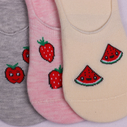 3 Pk Kids Fruit Design Loafer Socks – Soft Cotton No Show Socks