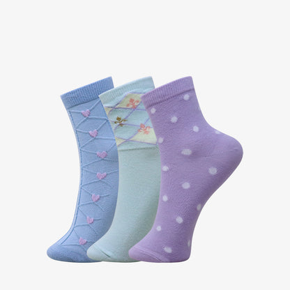 3 Pk Women's Designer Crew Socks Soft Cotton Blend Breathable Casual Socks