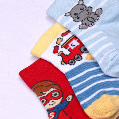 3 Pk Kids Character Socks – Superhero & Animal Design