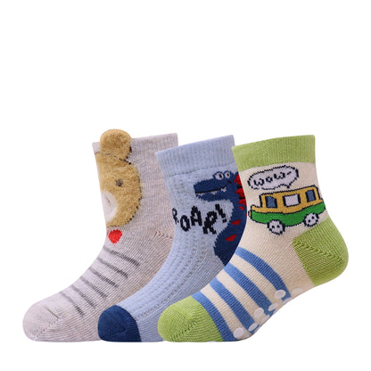 3 Pk  Kids Cartoon Cotton Crew Socks – Soft & Breathable Fancy Socks