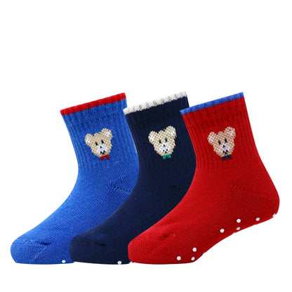 3 Pk Mustang Kids Teddy Bear Anti-Skid Cotton Crew Socks