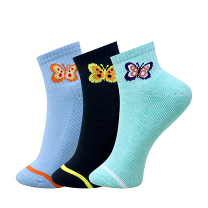 3 Pk Girls Butterfly Design Ankle Socks