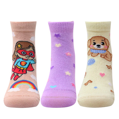 3 Pk Kids’ Superhero & Cuddle Friends Crew Socks – Fun Character Printed Socks