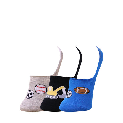 3 Pk Sports Theme No Show Socks For Toddlers & Kids