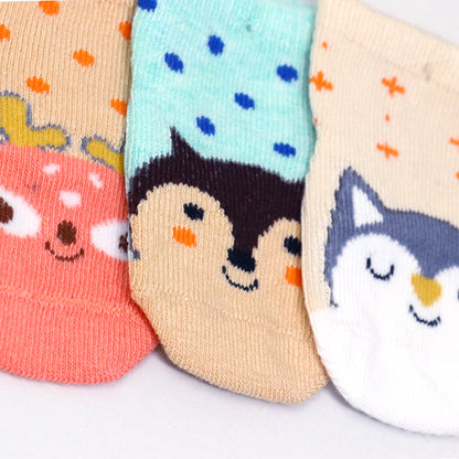 3 Pk Cute Animal Face Baby Socks – Deer, Penguin & Owl Design