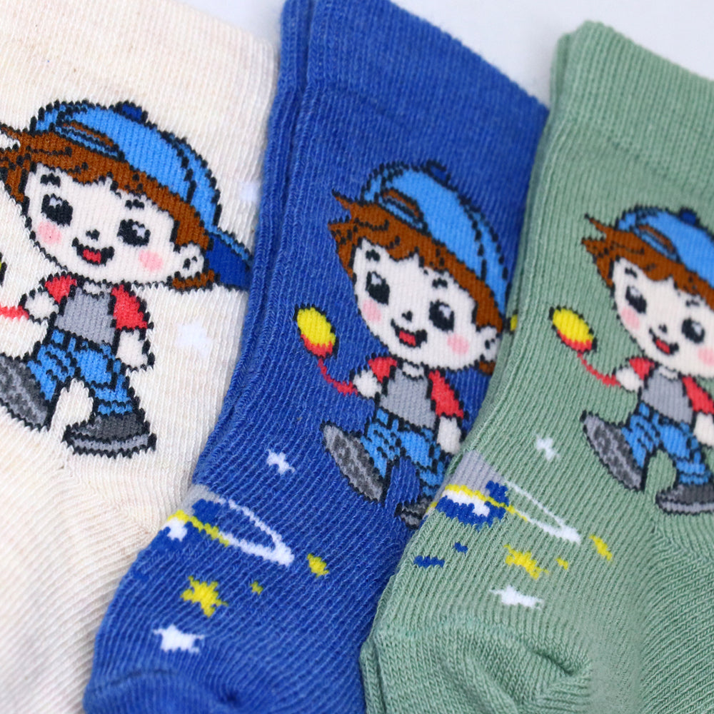 3 Pk Kids’ Cartoon Character Crew-Length Socks – Fun Printed Socks With Star