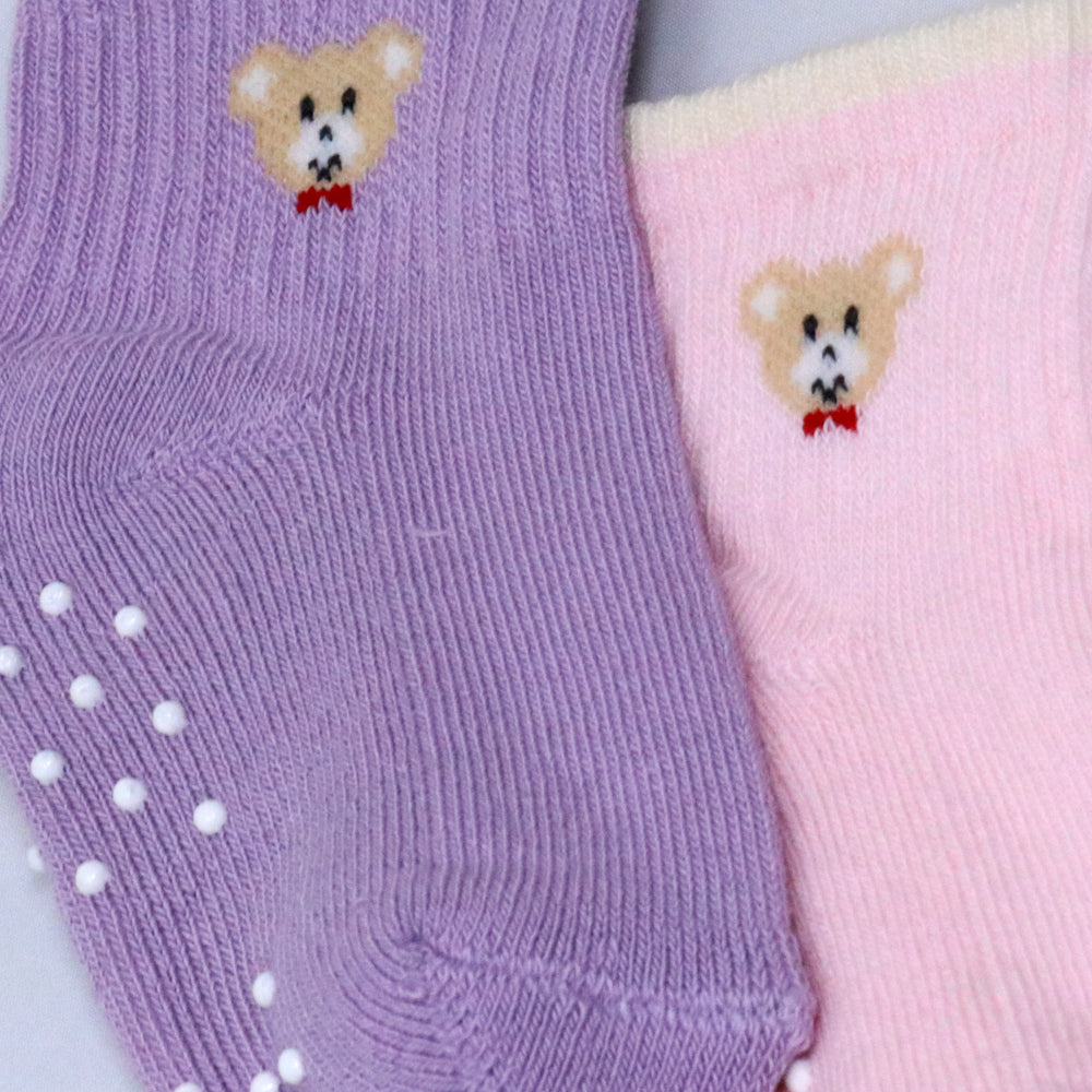 3 Pk Mustang Kids Soft Cotton Blend Bear Socks With Anti-Skid Sole