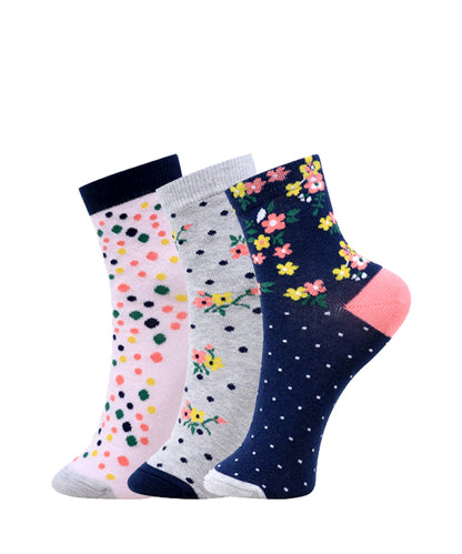 3pk Fashion Floral & Dot Design Socks