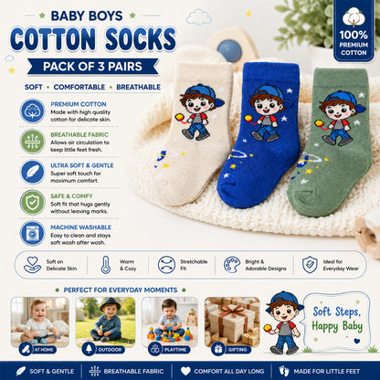 3 Pk Kids’ Cartoon Character Crew-Length Socks – Fun Printed Socks With Star