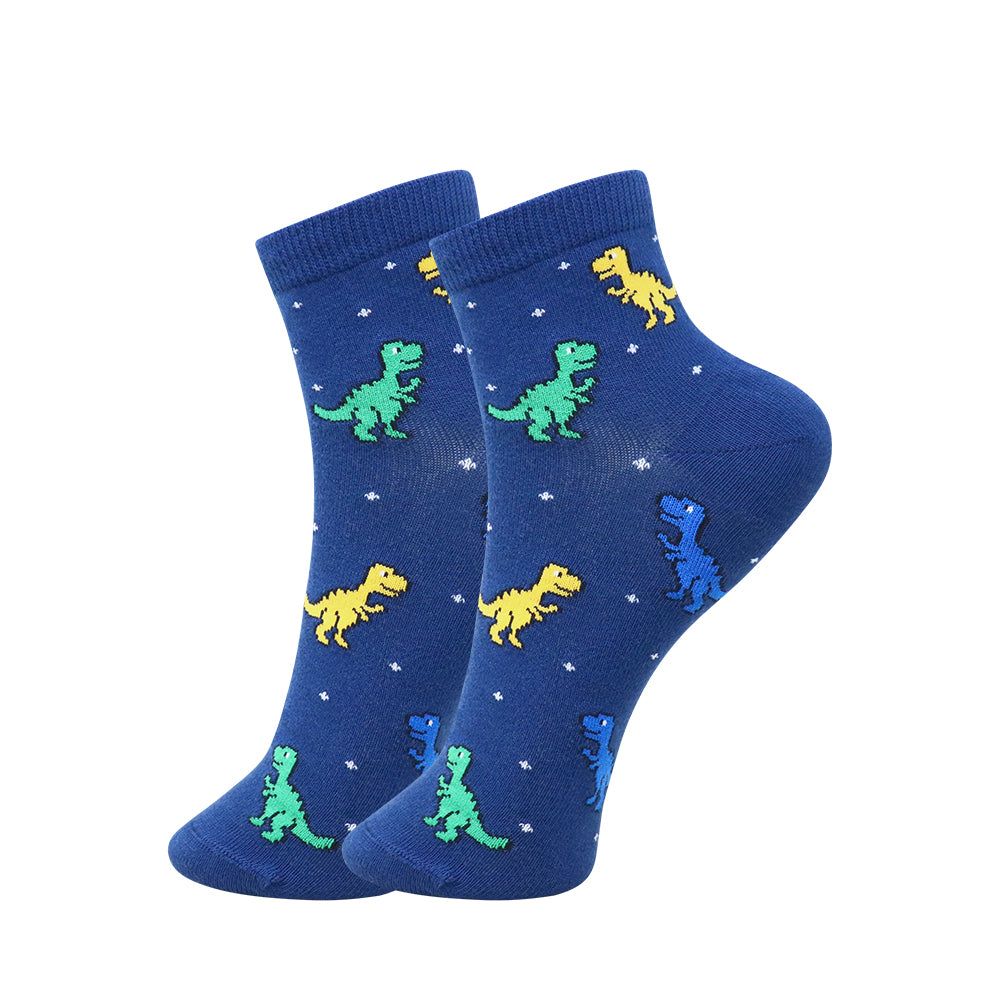 3 Pk Boys’ Fun Printed Crew Socks – Dinosaur, Pizza & Space Design